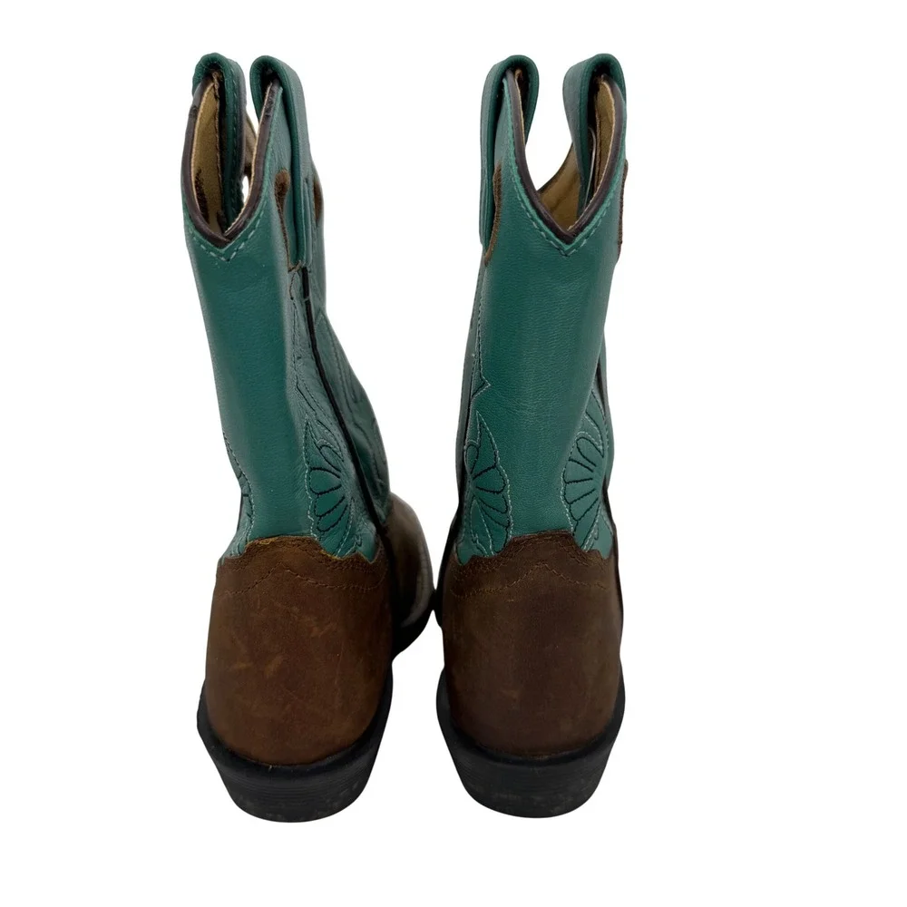 Masterson Boot Co Western Boots Kids 1M Brown Teal Good Leather Square Toe
